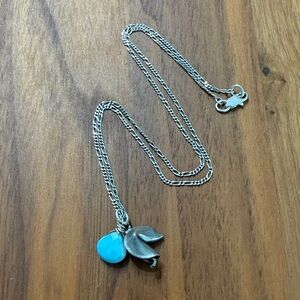 Quirky Silver Tone Fortune Cookie Light Blue Bead Artsy Art to Wear Necklace